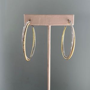 Gold and SilverTone 2 Inch Diamond Cut Twist Hoop Earrings